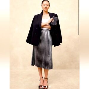 Banana Republic Factory Lamé Pleated Midi Skirt Sz 12